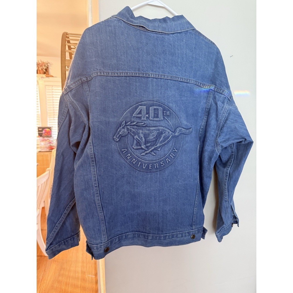 VINTAGE Ford Mustang Denim Jacket Embossed Men's L Pony USA Made